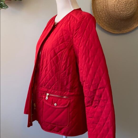 Women's Talbots Red Quilted Jacket with Snap Closure Medium - Picture 4 of 8